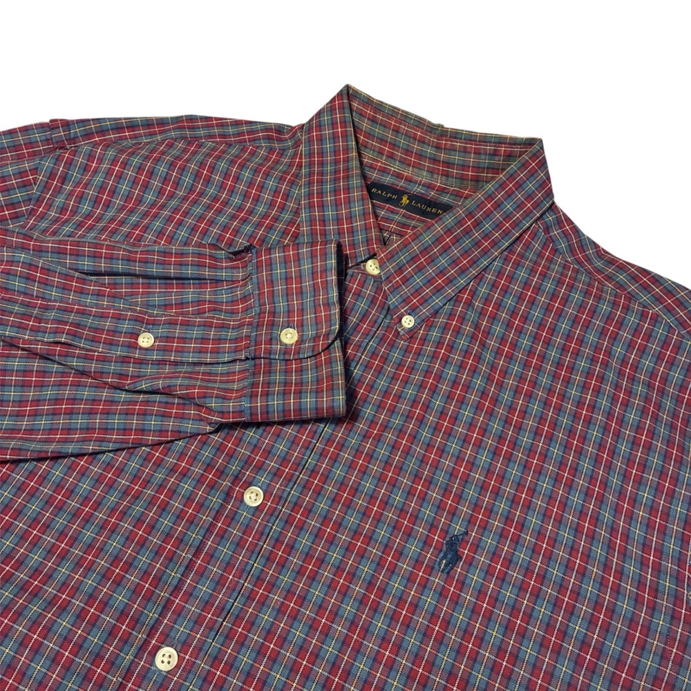 Ralph Lauren Mens Red Plaid Button Down Shirt Long Sleeve Pony Logo XXL